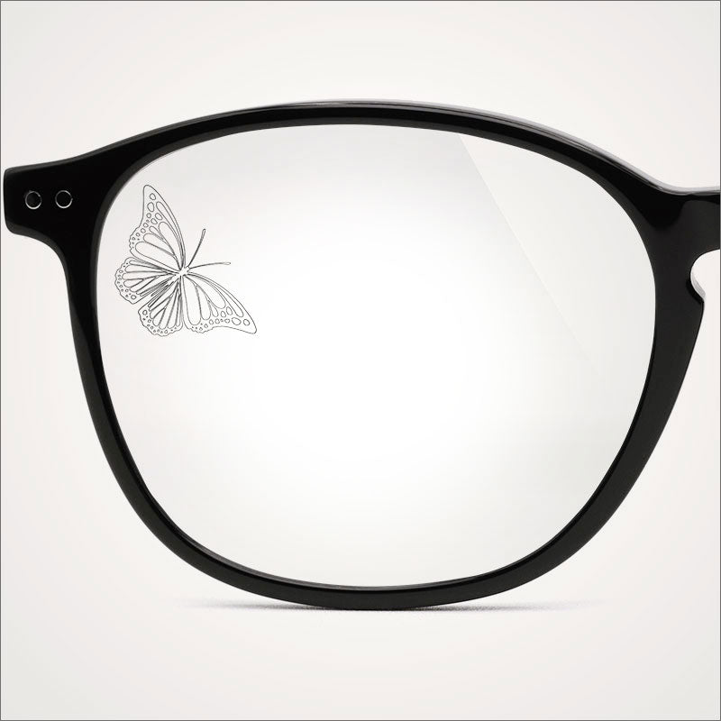 Frame with SpecTats butterfly design in Rich Ebony on a Clear Lens